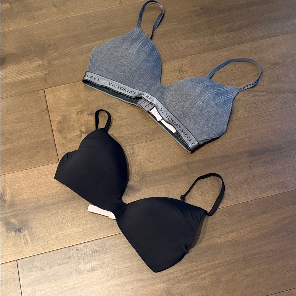 Victoria's Secret Black and Gray Bra Set 34C